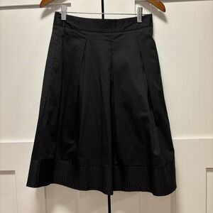 NWT Ann Taylor Skirt Women 0 Black‎ Solid Pleated A-Line Cotton Blend